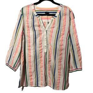 Talbots Sensational Stripe Popover Top Women's Plus Size XL Beachy Artsy Cheery